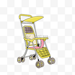 黄色婴儿推车插画