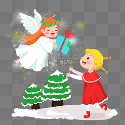卡通小天使翅膀图片_卡通手绘圣诞节送礼物的天使