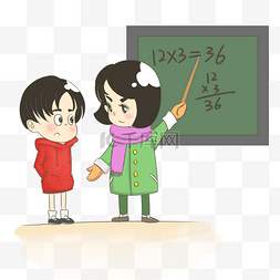 数学书卡通图片_妈妈教孩子数学卡通手绘插画
