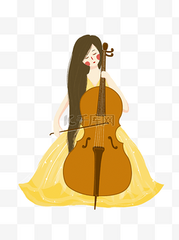 拉大提琴的美丽少女装饰元素