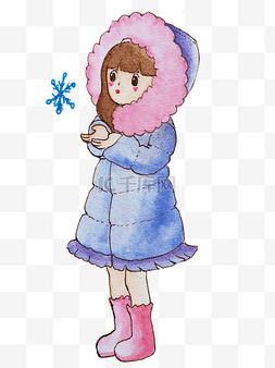 冬天穿羽绒服的女孩插画