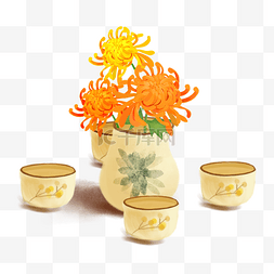 花瓶装饰卡通图片_手绘卡通黄色菊花