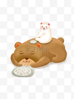 彩绘吃饺子的白熊和棕熊创意设计