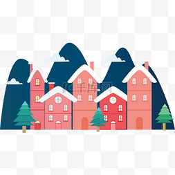 新年回家场景卡通手绘红房子
