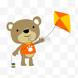 可爱卡通小熊矢量图片_Q版放风筝的小熊矢量素材