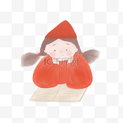 红衣可爱女孩看书学习