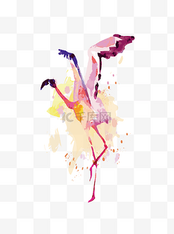 创意手绘水彩火烈鸟元素