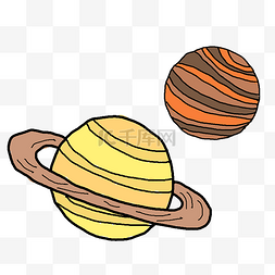 黄色手绘可爱卡通土星行星月球卡