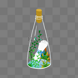 绿色植物免抠素材图片_简约手绘可爱漂流瓶插画海报免抠