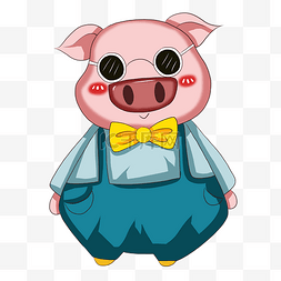 卡通动物可爱动物粉色小猪戴墨镜