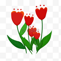 绿色植被图案图片_手绘插画植物红花