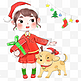 圣诞节人物和小狗插画