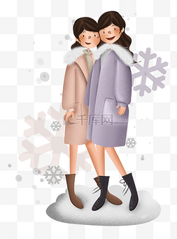 女孩节图片_秋装冬装雪花和女孩