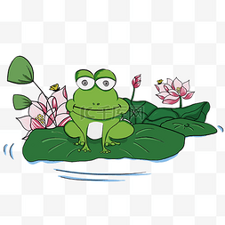 手绘池塘青蛙免抠图