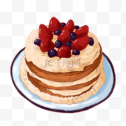 蛋糕盘子图片_手绘草莓蛋糕PNG免抠素材