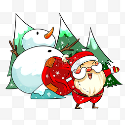 送礼物雪人图片_圣诞节圣诞老人送礼物大雪人手绘