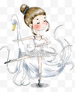 卡通厚涂手绘跳芭蕾的白天鹅女孩