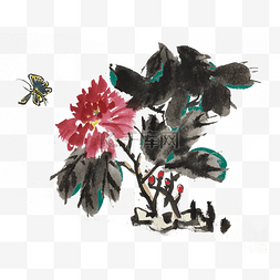 花鸟蝴蝶图片_水墨风花草蝴蝶手绘插画