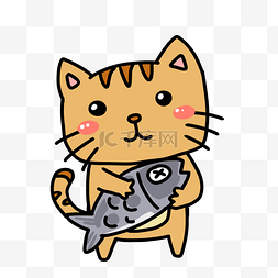 卡通猫吃鱼图片_可爱小猫吃鱼插画