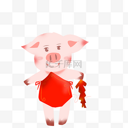 小猪放鞭炮图片_新年快乐红色开心小猪放鞭炮