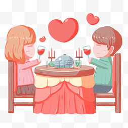 手绘卡通温馨爱心图片_情人节卡通手绘烛光晚餐情侣人物