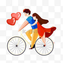 情侣骑单车带爱心气球卡通png素材