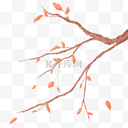 秋天树木插画图片_古风手绘秋天黄色树叶树枝插画