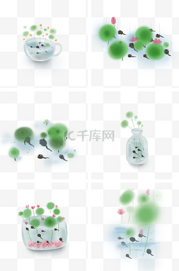 中国水墨蝌蚪和莲花