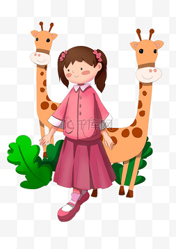 假期动物园旅游女孩长颈鹿