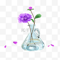 浪漫透明花瓶紫色插花PNG