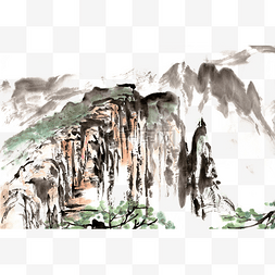 山岭群山水墨画PNG免抠素材