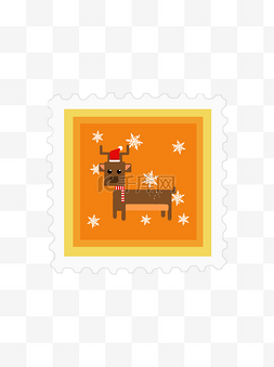 雪花麋鹿图片_圣诞邮票贴纸黄色可爱元素