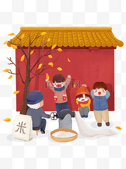 海报背景秋季图片_手绘插画思乡儿时街边爆米花童年