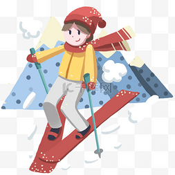 冬季旅游卡通人物滑雪插画
