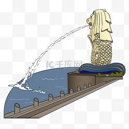 鱼尾狮身像图片_知名建筑新加坡鱼尾狮插画