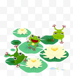 绿色的青蛙图片_手绘在荷叶上跳舞的青蛙矢量图