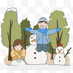 堆雪人下雪插画图片_2019新年过年堆雪人玩雪