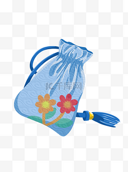 手绘中国风蓝色女士香囊荷包