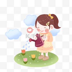 浇水壶浇水壶图片_立春浇花的小女孩