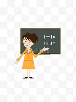 手绘温柔女教师卡通数学老师装饰