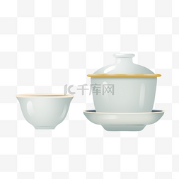 古代卡通物品图片_中国风白瓷茶杯插画