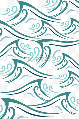 手绘绿色的海浪底纹插画