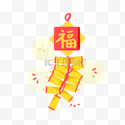 福字中国结装饰图片_春节喜庆福字鞭炮手绘插画