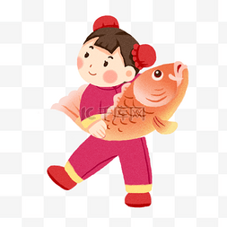 中式锦鲤图片_新年福娃抱着锦鲤