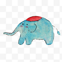 手绘蓝色的大象插画