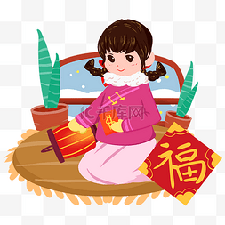 传统节日新年发红包手绘插画