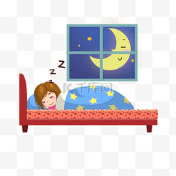 月亮星星图片_夜晚女孩睡觉卡通图