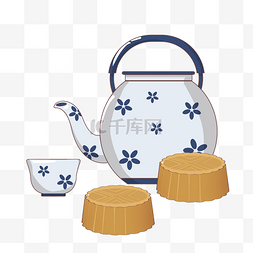 美味月饼瓷茶壶插画