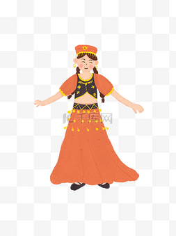 民族服饰维吾尔族跳舞的姑娘卡通