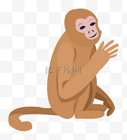 可爱举手图片_手绘棕色猴子